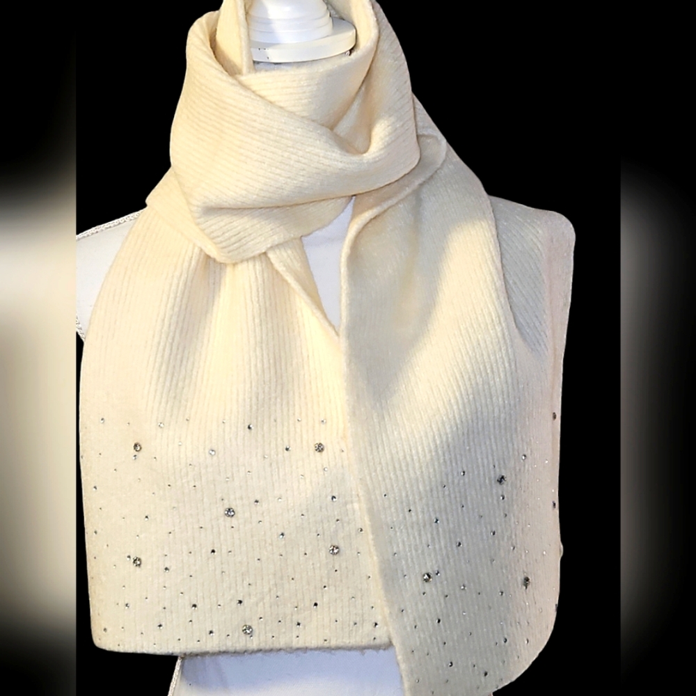 Molly Bracken Cream 64 inch Vintage Scarf with sparkles at both ends